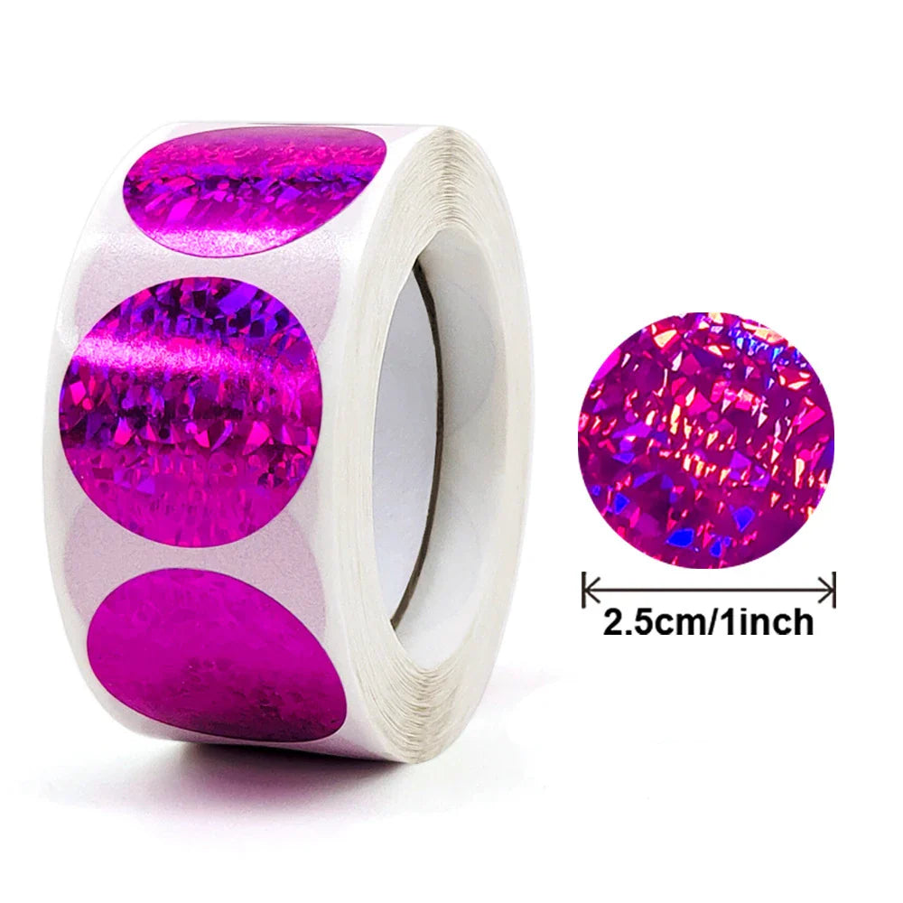 500pcs/roll Gold Holographic Glitter Sealing Label Round Laser Sticker Party Handmade Envelope Business Label Stationary Sticker (ONLINE ORDER ONLY)