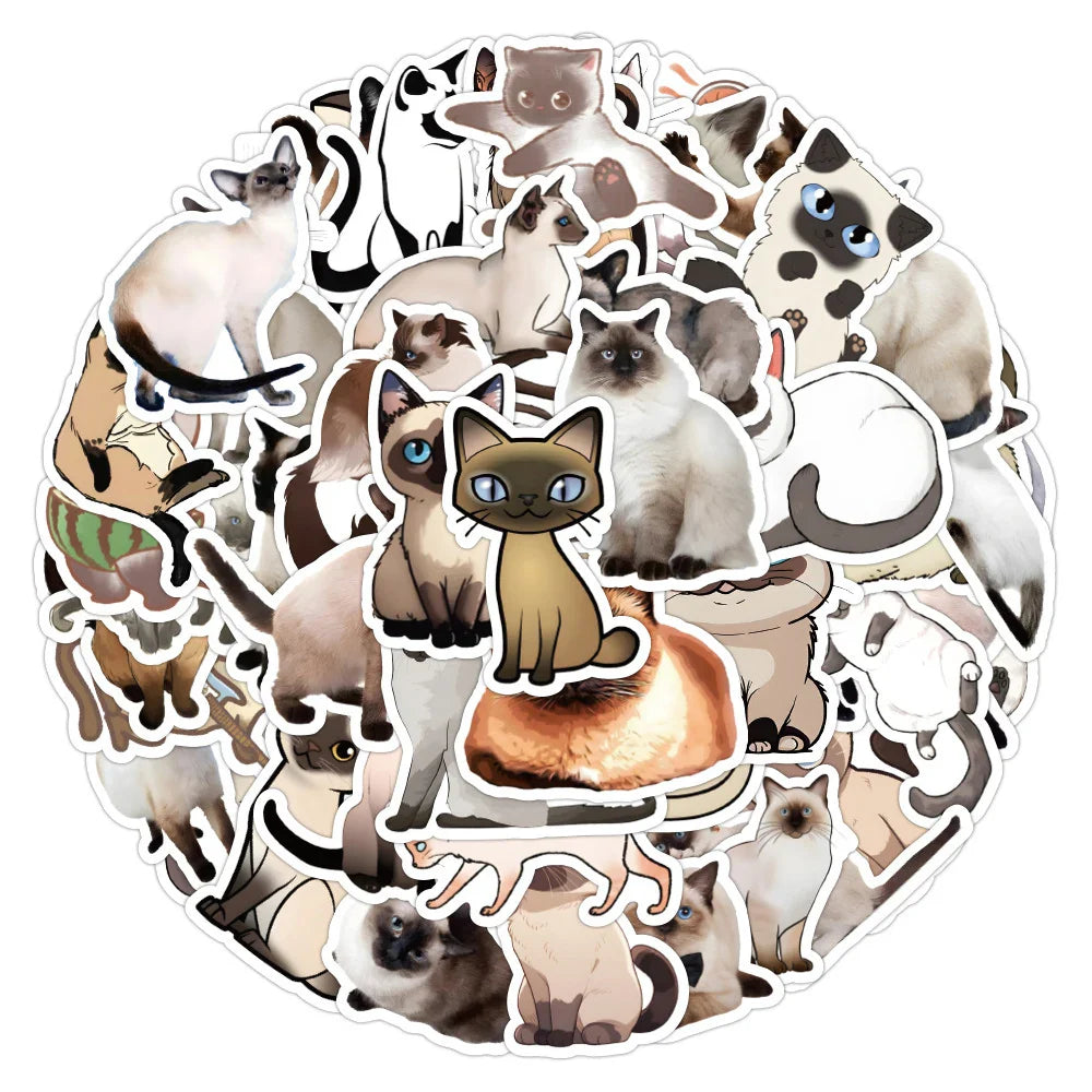 10/30/50pcs Cute Cartoon Siamese Cat Graffiti Stickers Decals Kids Toys Laptop Guitar Fridge Notebook Wall Waterproof Sticker (ONLINE ORDER ONLY)