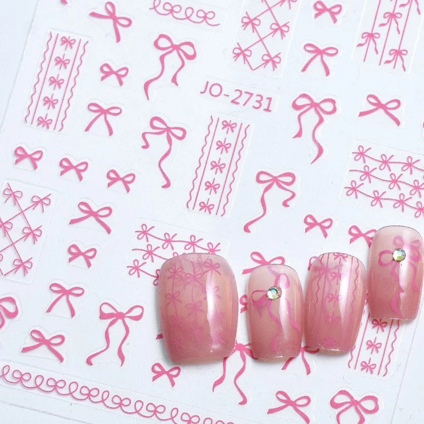 Gold Silver White Black Pink Blue Bowknot Ribbon Flat 3D Line Gird Strap Tie Elegant Charming Nail Art Stickers Manicure Decals (ONLINE ORDER ONLY)