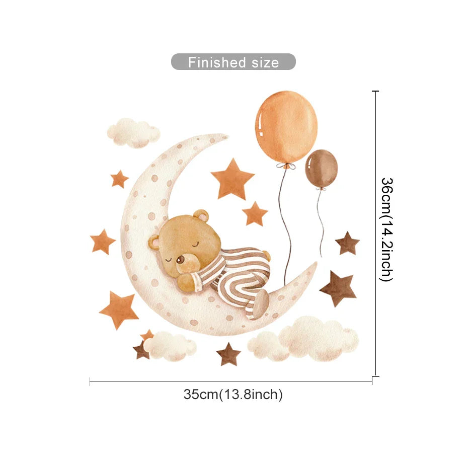 Cartoon Sleeping Bear Moon Star Wall Sticker for Kids Room Decoration (ONLINE ORDER ONLY)