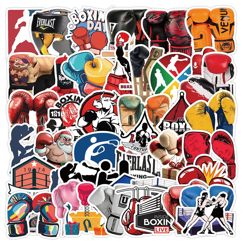 50pcs Cartoon Boxing Sports Graffiti Stickers for Helmet, Wall, DIY Decoration (Online Order Only)