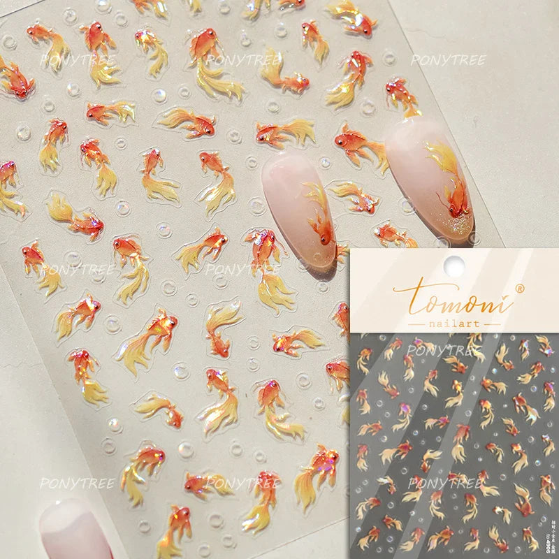Bagful Brocaded Carp Goldfish Jellyfish Water Bubbles Seahorse Ocean Starfish Whale Adhesive Nail Art Stickers Manicure Decals (ONLINE ORDER ONLY)