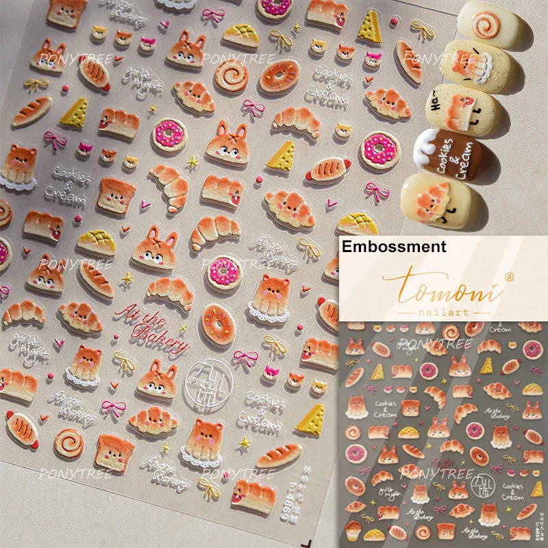 Sweet Cookies Biscuit Snack Delicious Doughnut Savoury Food Bicky Croissant Cheese Pudding Baguette Chic Nail Art Stickers Decal (ONLINE ORDER ONLY)