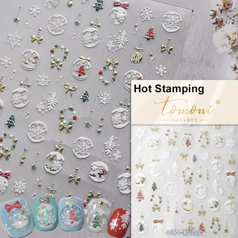 Black White Christmas Tree Snowflake Bowknot Snowman Socks Star Santa Hat Deer Rhinestone Winter Nail Art Sticker Manicure Decal (Online Order Only)