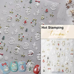 Black White Christmas Tree Snowflake Bowknot Snowman Socks Star Santa Hat Deer Rhinestone Winter Nail Art Sticker Manicure Decal (Online Order Only)