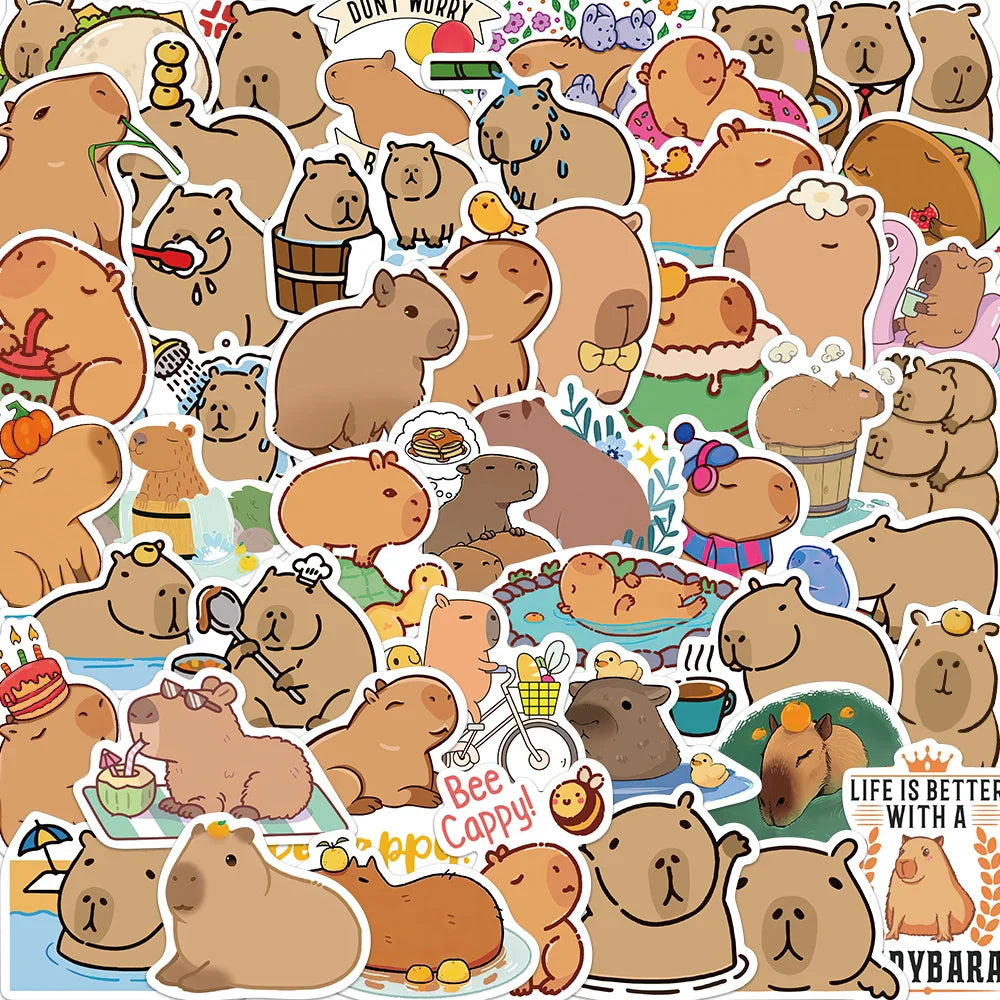 50PCS Cute Capybara Animal Stickers Car Motorcycle Travel Luggage Phone Guitar Laptop Cartoon Helment Decal Kid Gift Toys (ONLINE ORDER ONLY)