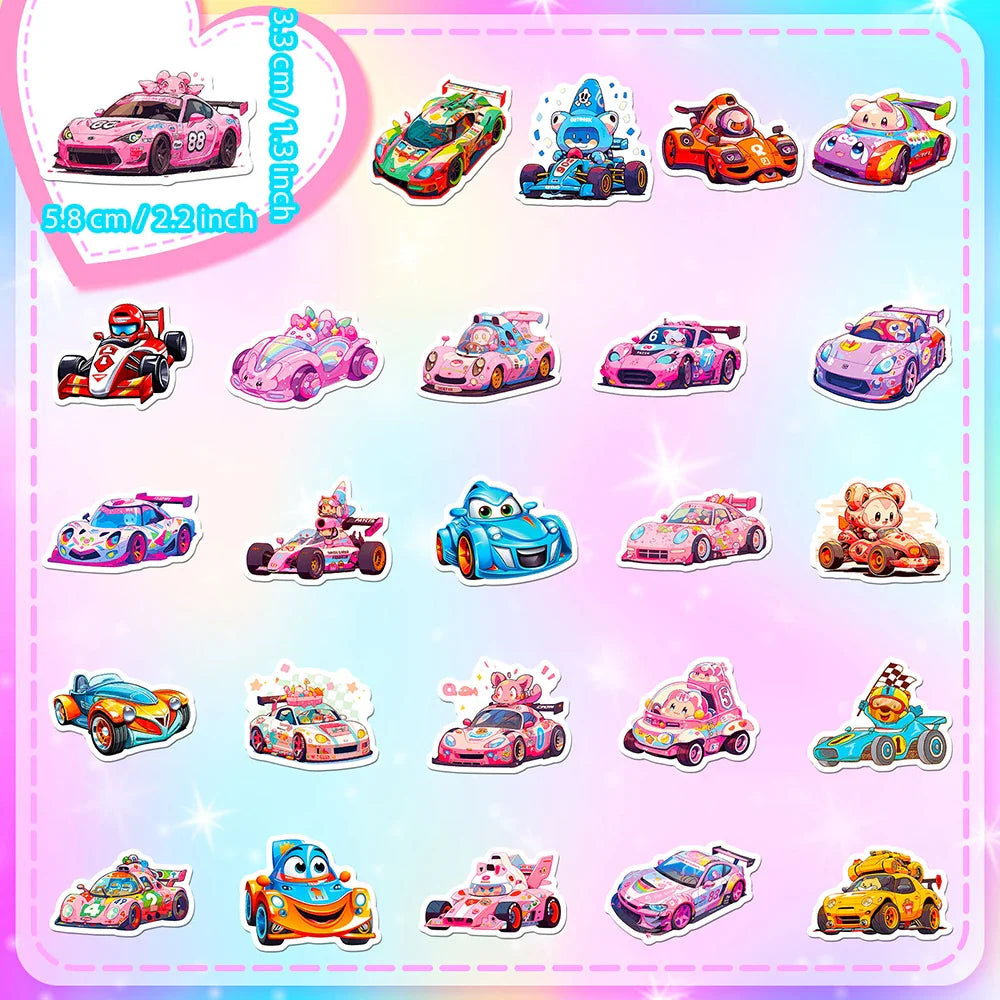 10/30/50PCS Catroon Animal Racing Car Stickers Graffiti PVC Waterproof Notebook Phone Bike Laptop Luggage Kids Toy Funny Decals (ONLINE ORDER ONLY)