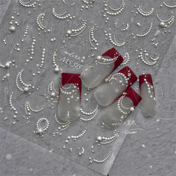1pcs White 5D Pearl Lace Wave Lines Nail Art Stickers Elegant Exquisite Nail Decoration Decals DIY Self Adhesive Transfer Slider (Online Order Only)