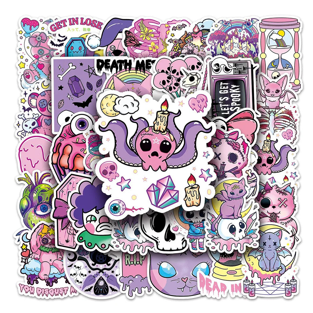 10/30/50PCS Cute Gothic Halloween Skull Magic Stickers DIY Laptop Luggage Skateboard Graffiti Decals Sticker for Kid Toys (Online Order Only)