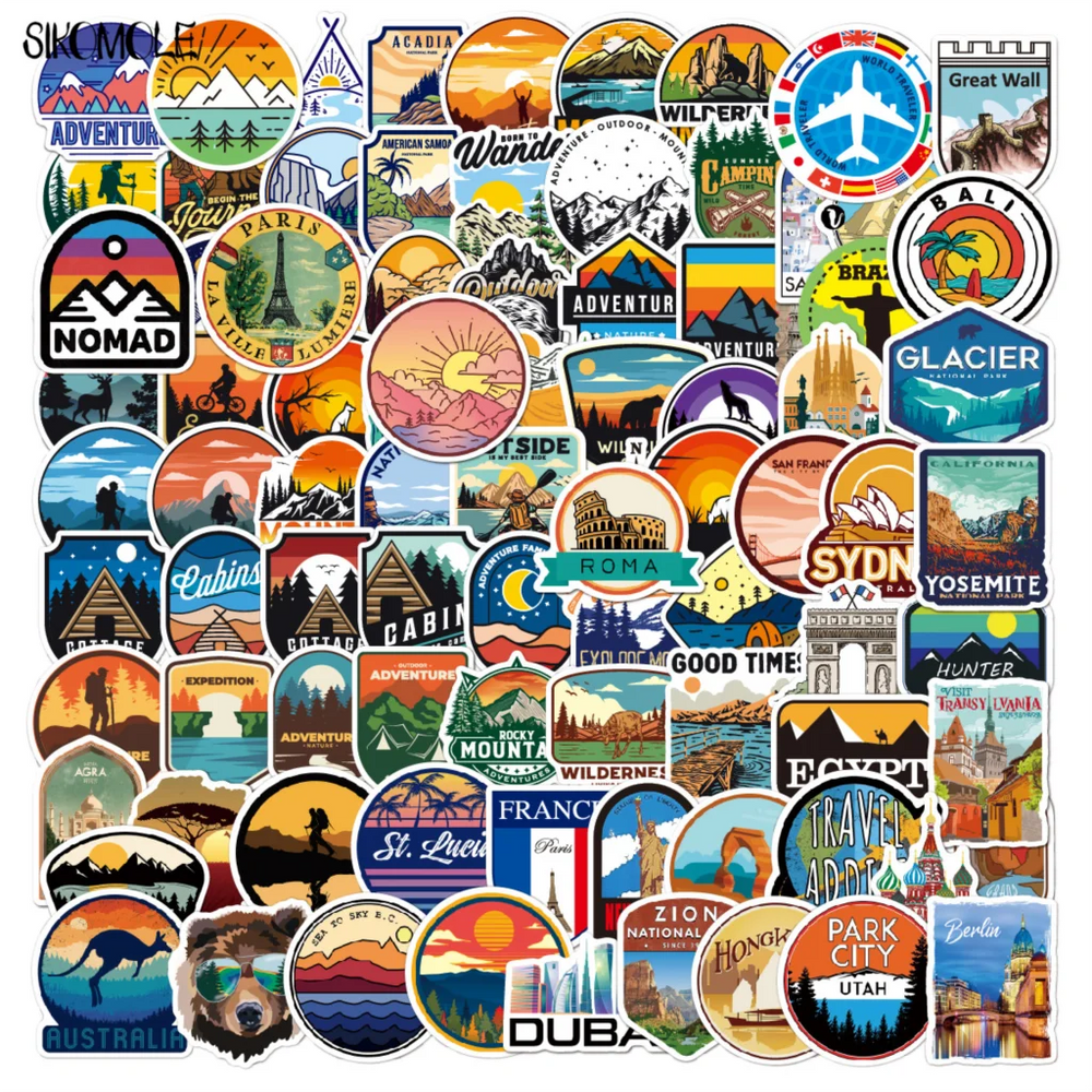 Camping Adventure Stickers: 10/30/50/100PCS for Car, Laptop, Luggage, DIY (Online Order Only)