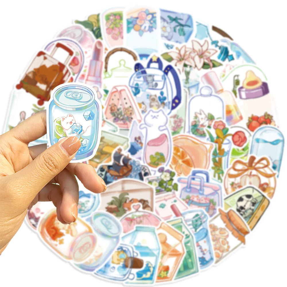 50Pcs Cute Cartoon Animals Plants Glass Stickers DIY Phone Guitar Laptop Notebook Suitcase Cup Waterproof Sticker Kids Toy﻿ (ONLINE ORDER ONLY)