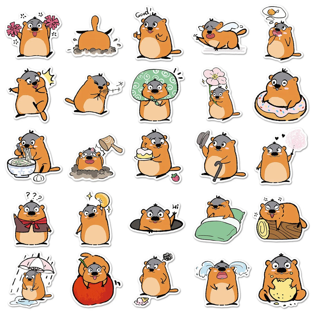 10/30/50PCS Cute Groundhog Stickers Funny Animal Meme Sticker Graffiti DIY Fridge Luggage Laptop Phone Guitar Bike Cartoon Decal (ONLINE ORDER ONLY)
