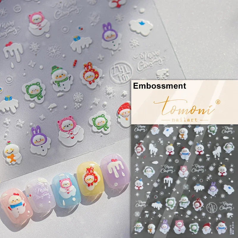Dressy Embossment Colorful Gradient Snowflakes Laser Silver Christmas Tree Winter Bowknot Santa Nail Art Stickers Manicure Decal (Online Order Only)
