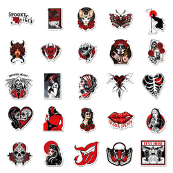 10/30/50PCS Red And Black Gothic Graffiti Waterproof Sticker Creative Trend Decoration Demon Terror Series Decal HelmetWholesale (ONLINE ORDER ONLY)