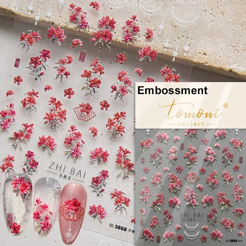 Hummingbird Iris Butterfly Peony Rose Tulip Daisy Lily Flowers Morning Glory Pearl Rhinestones Nail Art Sticker Decoration Decal (ONLINE ORDER ONLY)
