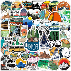 50/100pcs Forest Camping Hiking Stickers Outdoor Travel Beautiful Scenery Decals Water Bottle Phone Laptop Sticker Waterproof (Online Order Only)