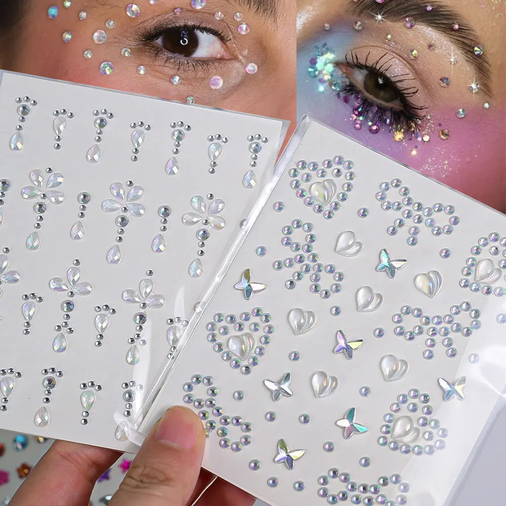 1pc Star-Shaped Rhinestone Sticker Sparkling Acrylic Rhinestone Face Decals Butterfly & Floral Designs for Party/Stage/Festivals (ONLINE ORDER ONLY)