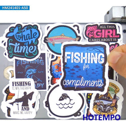 20/30/50Pieces Fisherman Style Funny Slogan Go Fishing Stickers for Boats Luggage Scrapbook Car Motorcycle Phone Laptop Sticker (Online Order Only)