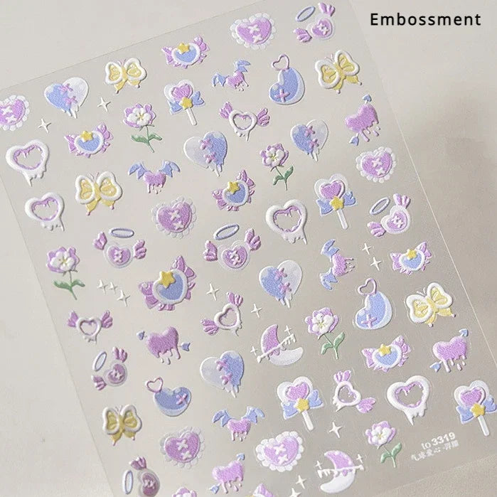 Colored Crystal Star Love Heart Shiny Silver Hollowed Smudging Rainbow Flower Jelly Embossed Nail Art Stickers Manicure Decals (ONLINE ORDER ONLY)