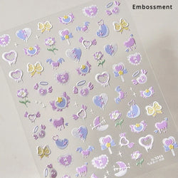 Colored Crystal Star Love Heart Shiny Silver Hollowed Smudging Rainbow Flower Jelly Embossed Nail Art Stickers Manicure Decals (ONLINE ORDER ONLY)