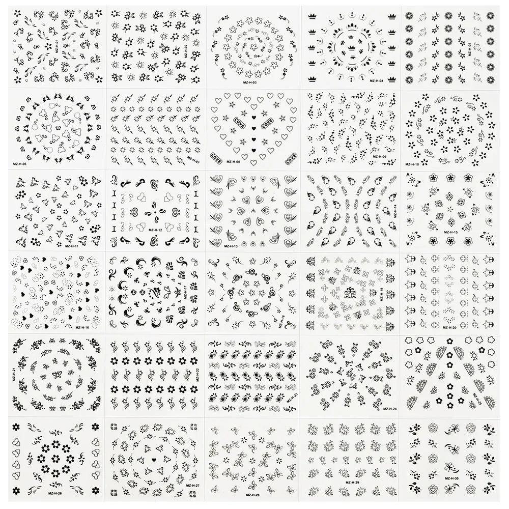 30 Sheets Cherry Blossom Nail Art Stickers White Flower Self-Adhesive Nail Decals with Assorted Floral Patterns for Manicuring * (Online Order Only)