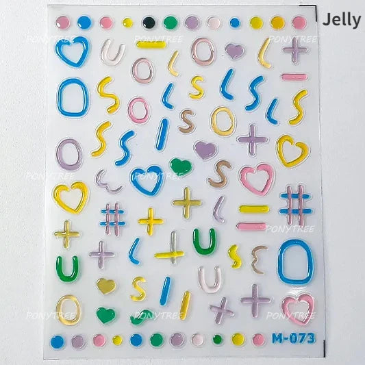 Colourful Graffiti Round Dot Line Water Droplet Cute Comma Geometric Jelly 5D Self Adhesive Nail Art Stickers Manicure Decals (Online Order Only)