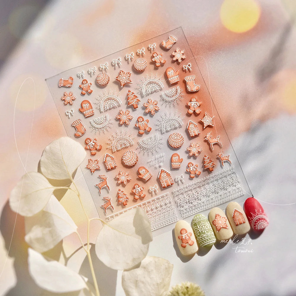 Bowknot Glove Socks Elk House Gingerbread Man Self Adhesive Nail Art Stickers Snowflake Christmas Tree Rhinestone Manicure Decal (Online Order Only)