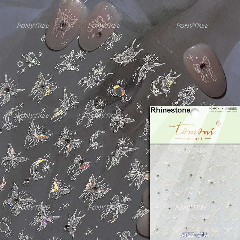 Retro Blue Bowknot Butterfly Love Heart Pendent Hot Stamping Gold Silver Adhesive Nail Art Stickers Manicure Decals Wholesale (Online Order Only)