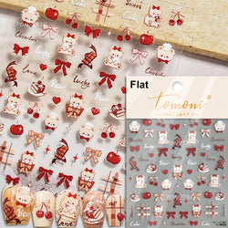 Charm Retro Bear Candy Cake Bowknot Rabbit Bunny Strawberry Footprint Muffin 3D Adhesive Nail Art Stickers Chic Manicure Decals (ONLINE ORDER ONLY)