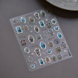 Retro Rose Gold Silver Totem Picture Photo Frame Flower 5D Self Adhesive Nail Art Stickers 5D Shiny Rhinestone Manicure Decals (ONLINE ORDER ONLY)