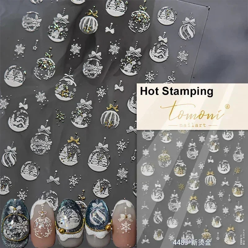 Black White Christmas Tree Snowflake Bowknot Snowman Socks Star Santa Hat Deer Rhinestone Winter Nail Art Sticker Manicure Decal (Online Order Only)