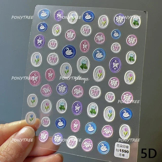 Tulips Flower Letter Bowknot Butterfly Irregular Lines Pearl Tender 5D Adhesive Nail Art Stickers Manicure Decals Stick on Nail (ONLINE ORDER ONLY)