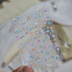 Bagful Brocaded Carp Goldfish Jellyfish Water Bubbles Seahorse Ocean Starfish Whale Adhesive Nail Art Stickers Manicure Decals (ONLINE ORDER ONLY)