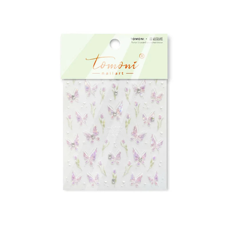 Blue Purple Tulip Flower Butterfly Garden Blossom Floral Charming Delicate 5D Relief Adhesive Nail Art Stickers Manicure Decals (ONLINE ORDER ONLY)