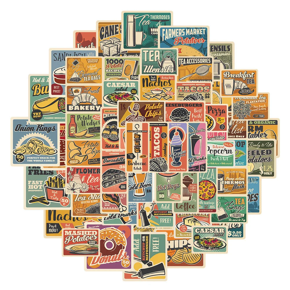 10/30/65pcs 90s Retro American Poster Stickers Vintage Decals Notebook Laptop Suitcase Motorcycle Car Sticker Kids Classic Toy (Online Order Only)