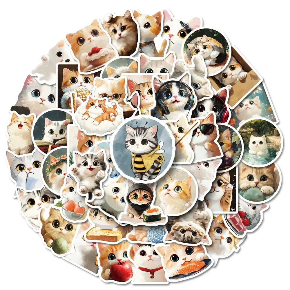Cute Cat Cartoon Stickers for Phone, Laptop, Luggage, Skateboard - 10/30/50PCS Decals Gift Set (ONLINE ORDER ONLY)