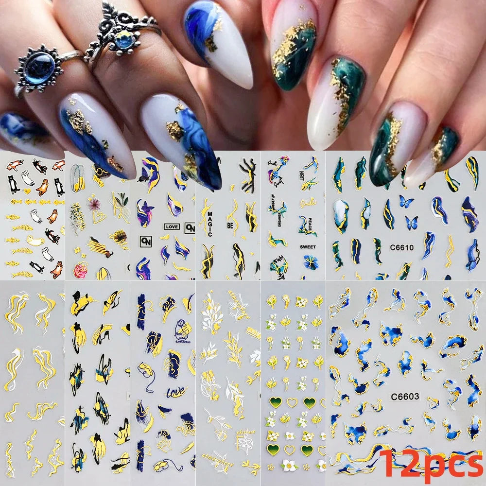 12PCS French Tassel Crescent Moon Arc Self Adhesive Nail Art Sticker 3D French Kiss Crescent Nail Stickers Lines Manicure Decals (ONLINE ORDER ONLY)