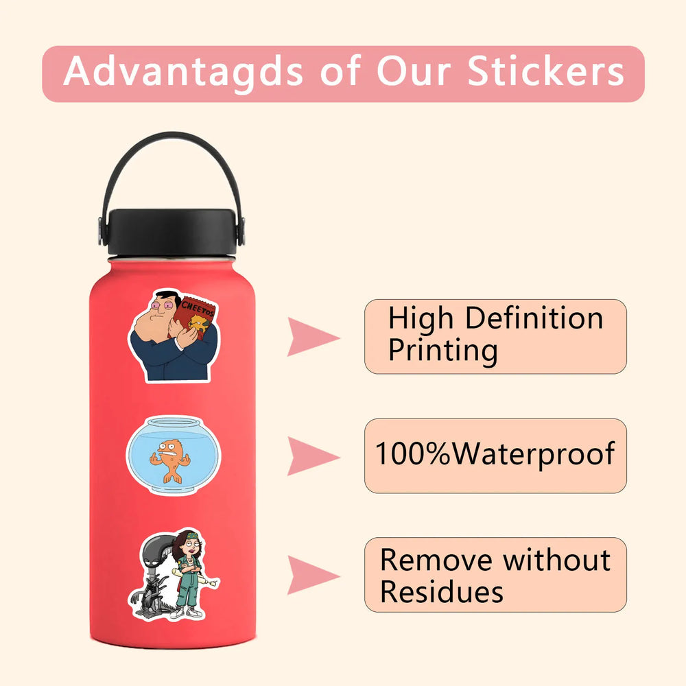 10/30/55PCS American Dad Cartoon Stickers Funny Animation Sticker DIY Luggage Laptop Guitar Car Bike Skateboard Decals Kids Toys (ONLINE ORDER ONLY)