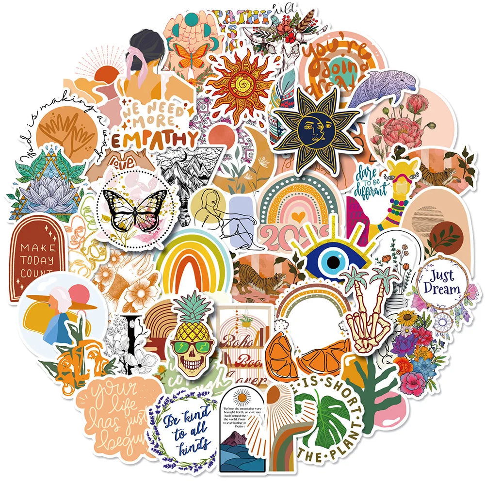 Bohemian Retro Art Cartoon Stickers for Phone Laptop Luggage Skateboard - 10/30/50PCS (Online Order Only)