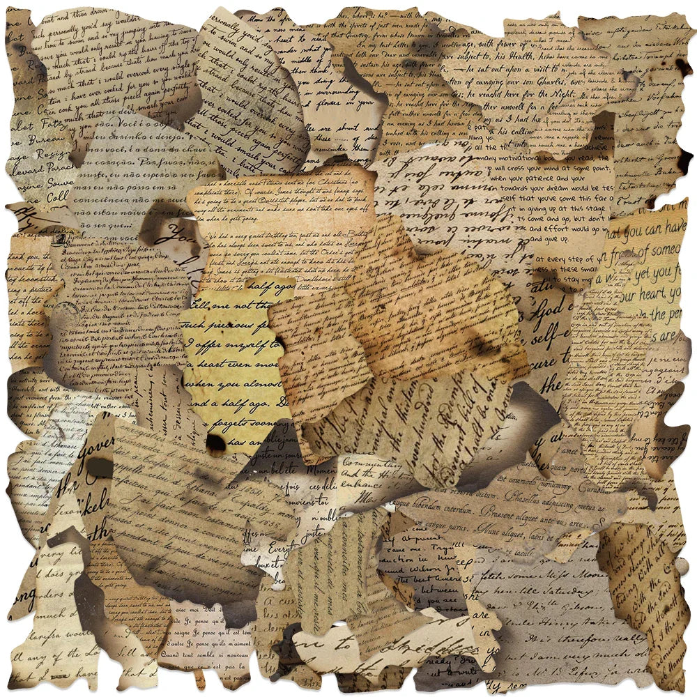 50pcs Aesthetic Burned Shredded Paper Stickers Water Bottle Sticker Laptop Luggage Guitar Diary Waterproof Vinyl Phone Decals (Online Order Only)