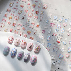Cute Rabbit Fan Peach Blossom Teacup Lollipop Strawberry Star Cherry Hat Soft Embossed Adhesive Nail Art Stickers Manicure Decal (ONLINE ORDER ONLY)
