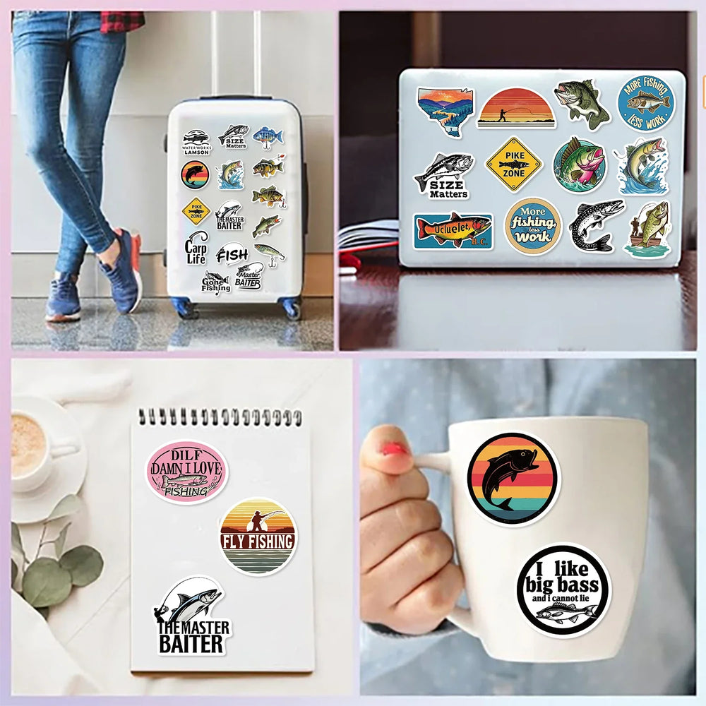 50PCS Cute Fish Animals Graffiti Stickers Skateboard Phone Laptop Waterproof Cool Cartoon DIY Sticker Decals Toy (Online Order Only)