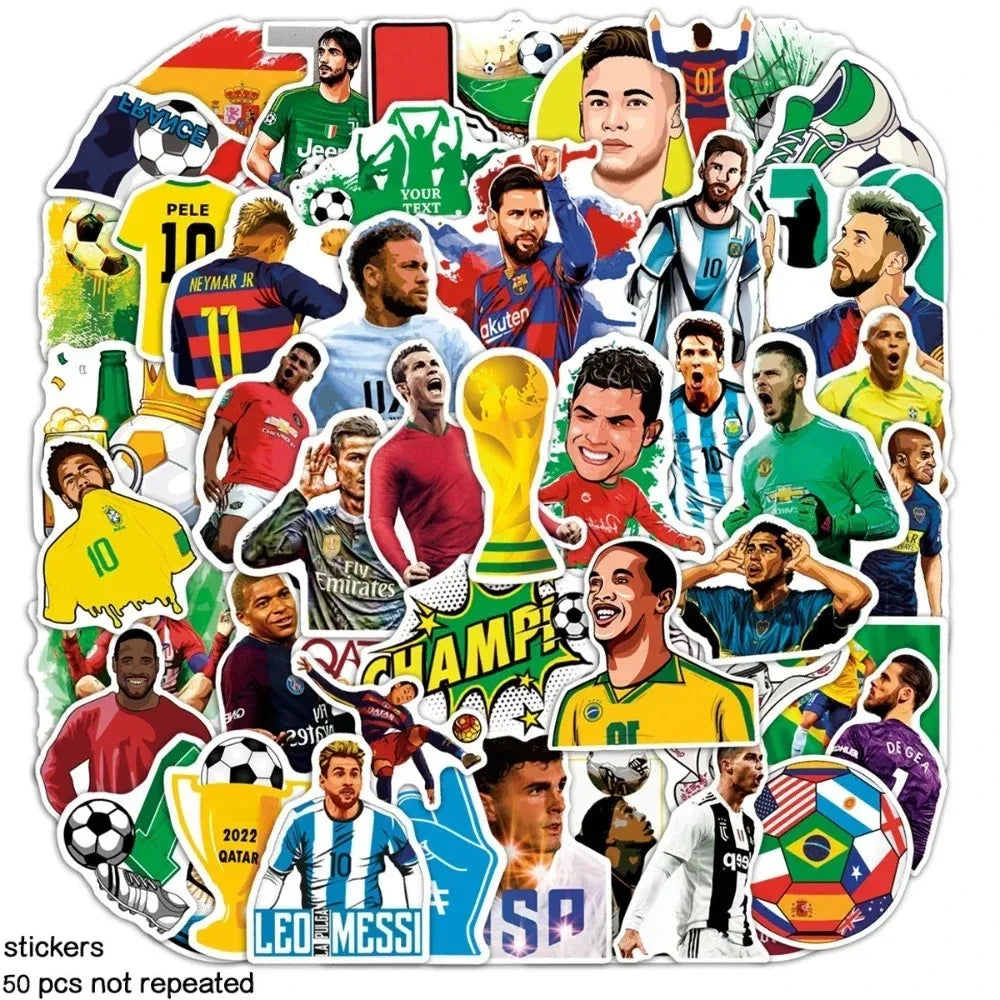 50Pcs Soccer Star Tribute Football Graffiti Stickers DIY Luggage Guitar Laptop Waterproof PVC Classic Toy Sticker Decals (ONLINE ORDER ONLY)