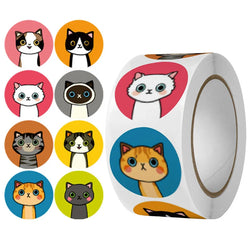 100-500pcs Cartoon Cat Stickers Round Adhesive Labels For Kids Children Teacher Prize Business Gift Wraps Decorative Stickers (ONLINE ORDER ONLY)