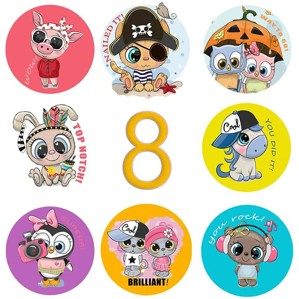 100-500PCS Cartoon Reward Sticker 8 Style Pattern Toys Label School Teacher Reward Stickers Animals Cartoon Scrapbook Decoration (Online Order Only)