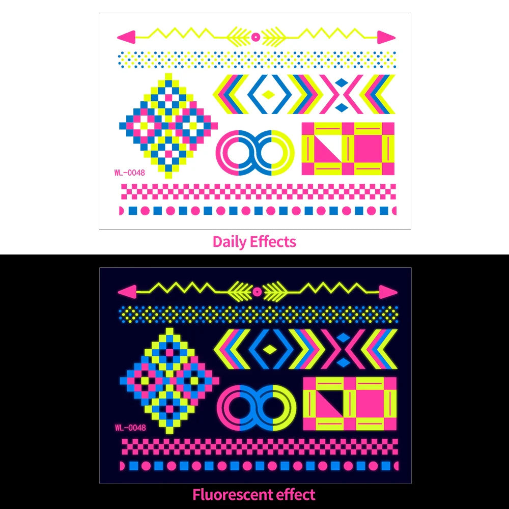 1pc Bohemia Fluorescent Sticker Luminous Temporary Tattoos Stickers UV Glow Fluorescent Tattoo Waterproof For Body Art Decals *& (Online Order Only)
