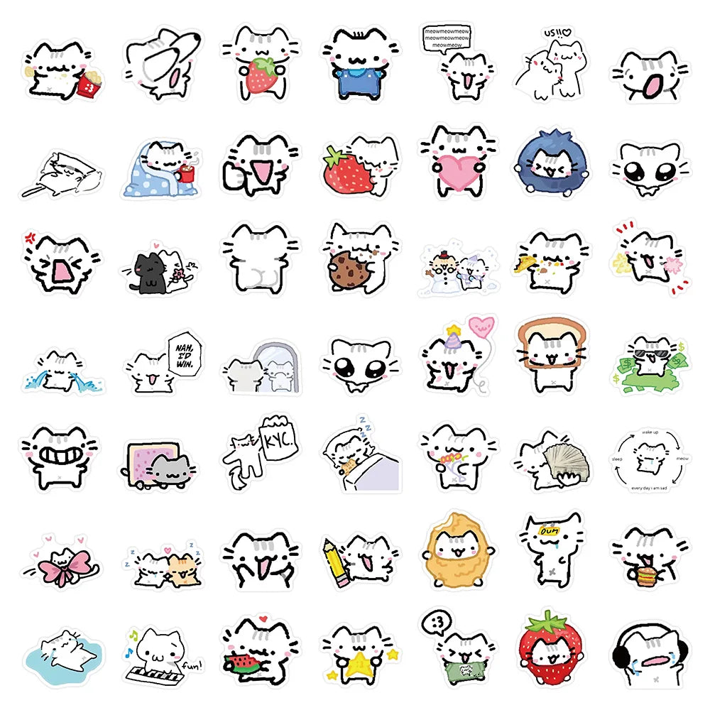 10/30/72PCS Cute Pokky Cat Stickers Kawaii Animal Meme Graffiti Decals Luggage Laptop Phone Guitar Car Bike Skateboard Sticker (ONLINE ORDER ONLY)