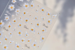 Flowers in Bloom Cosmos Chrysanthemum Daisy White Petal Yellow Stamen Self Adhesive Nail Art Decorations Sticker Manicure Decals (ONLINE ORDER ONLY)