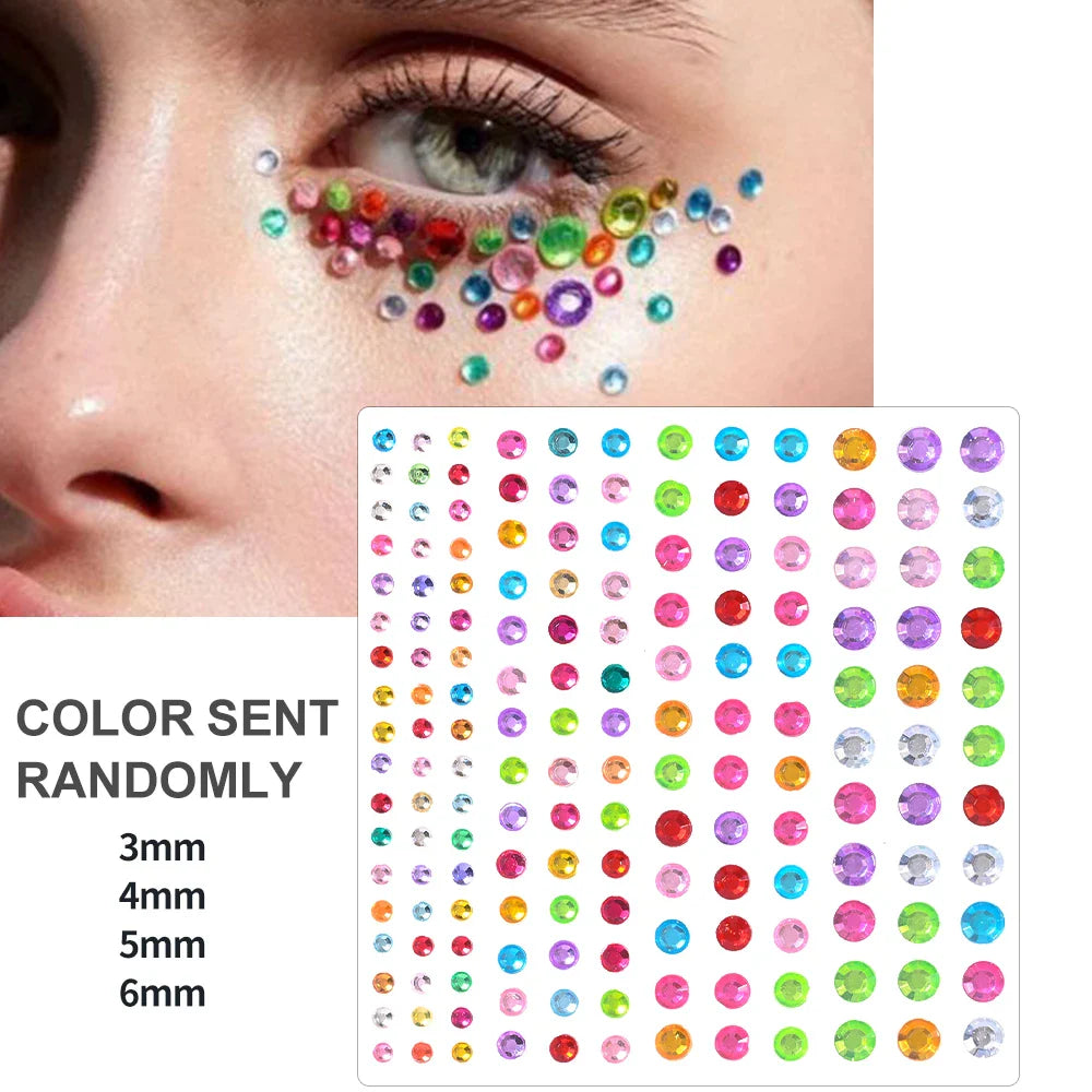 5Pcs Coloful Glitter Face Jewelry Sticker Crystal Eye Body Face Jewels Bady Makeup Tools Temporary Self-Adhesive Nail Rhinestone (ONLINE ORDER ONLY)