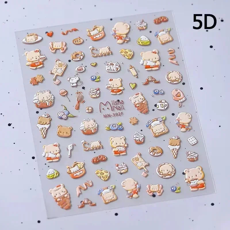 Cute Mango Dog Puppy Bear Bichon Blueberries Strawberry Cake Fruit Juice Desserts Corgi Adhesive Nail Art Sticker Manicure Decal (Online Order Only)